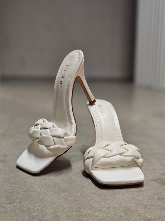 Shoes - Woven Strap High Heel Slide Sandals For Women Square Toe Stiletto Elegant & Styl